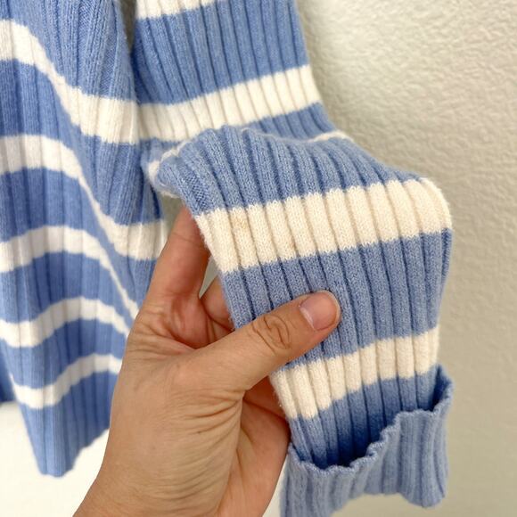 [LOFT] Blue White Striped Ribbed Knit Pullover Turtleneck Sweater Size Small S - Picture 10 of 12